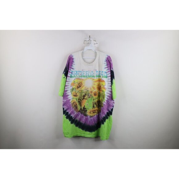 Vintage 90s Mens 3XL Spell Out Rainbow Tie Dye Turtle Grateful Dead Band T-Shirt